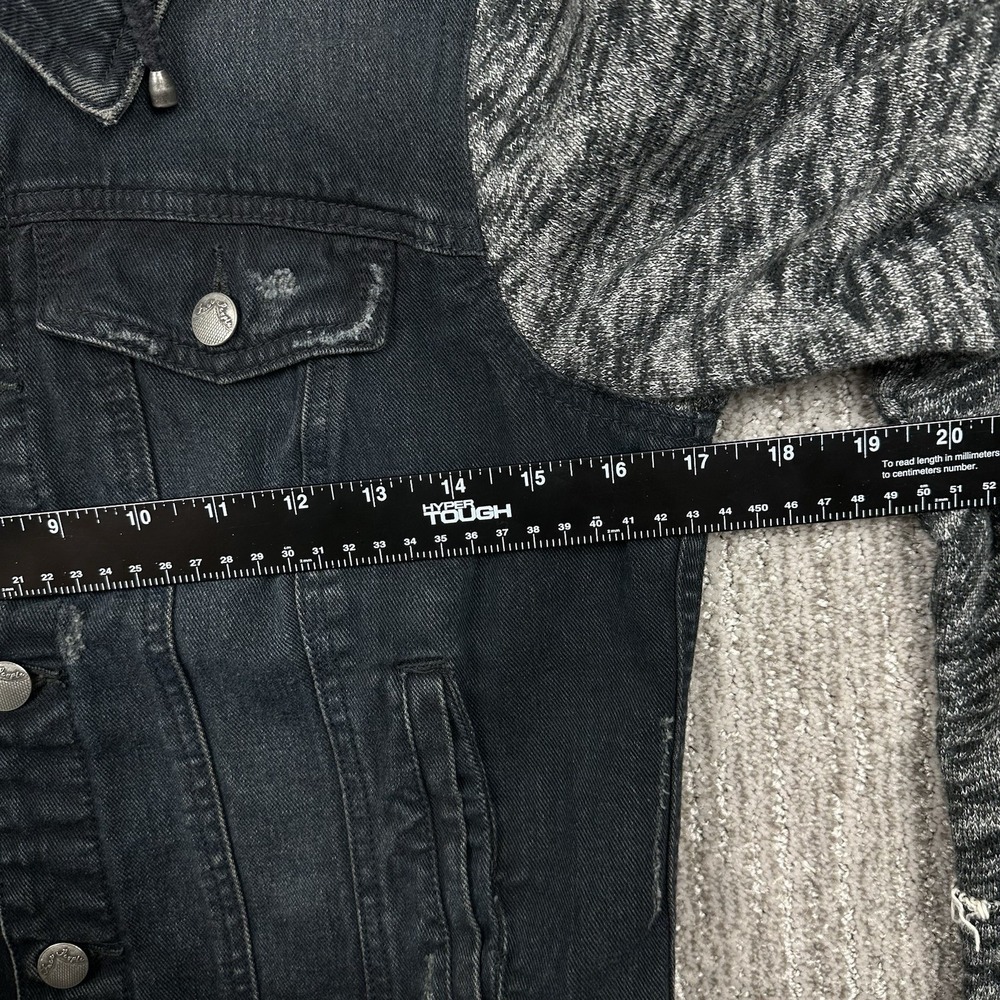 Free People Denim Knit Sweater Jacket With Removable Hoodie Women's Size Small - Picture 7 of 10